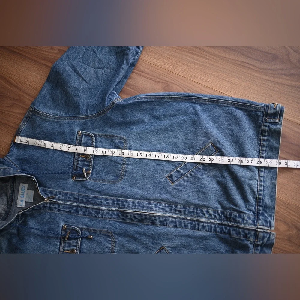 Vintage 90s LA Blues Hooded Denim Jacket Women’s 16/18 Y2K Zip Up - Picture 10 of 12